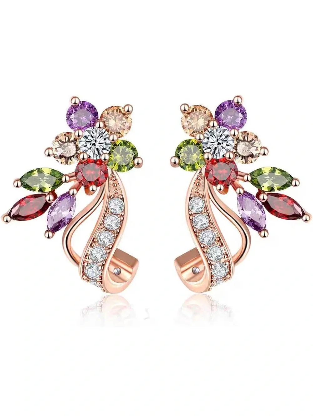 Multicolor Floral Rose Gold Earrings - Elegant Women Jewelry - Picture 6 of 6